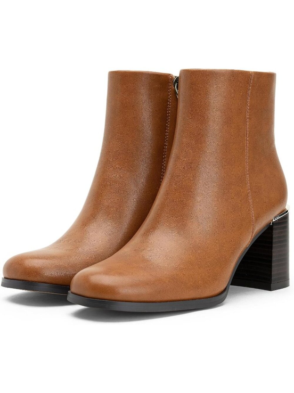 Women's Yellow Brown Square Round Toe Chunky Heel with Side Zipper Ankle Boots